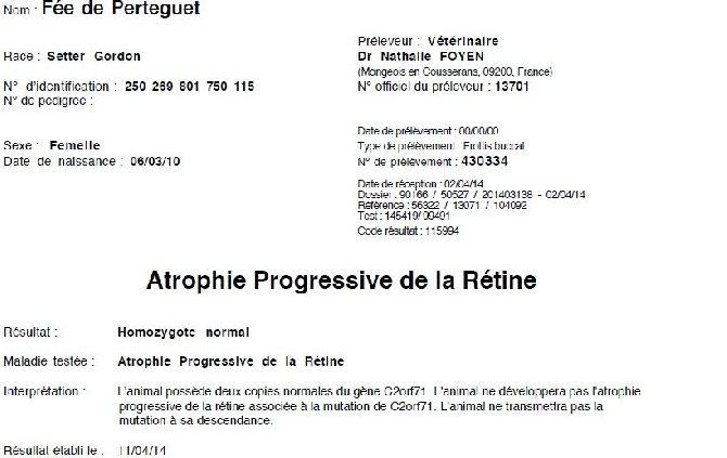 Du Petit Cardine - Atrophie Progressive de la Rétine